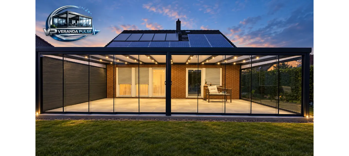 Aluminium Glass Veranda with LED Spotlights and Sliding Door